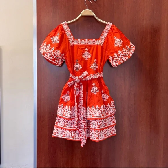 New Boden Square Neck Rara Dress in Firecracker New With Tag Size 6 Embroidered - Picture 8 of 16